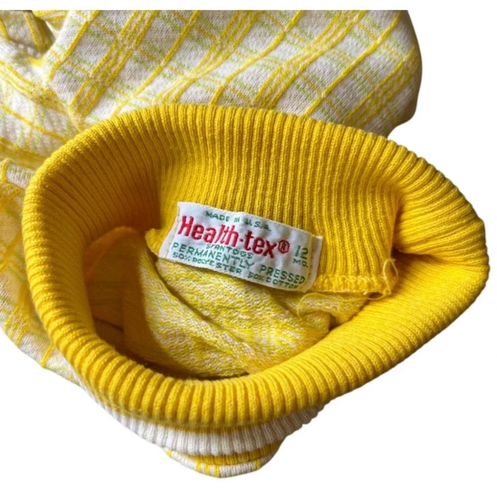Vintage HEALTH-TEX ROMPER Yellow Plaid Embroidered Applique Dog Shorts 12 Months